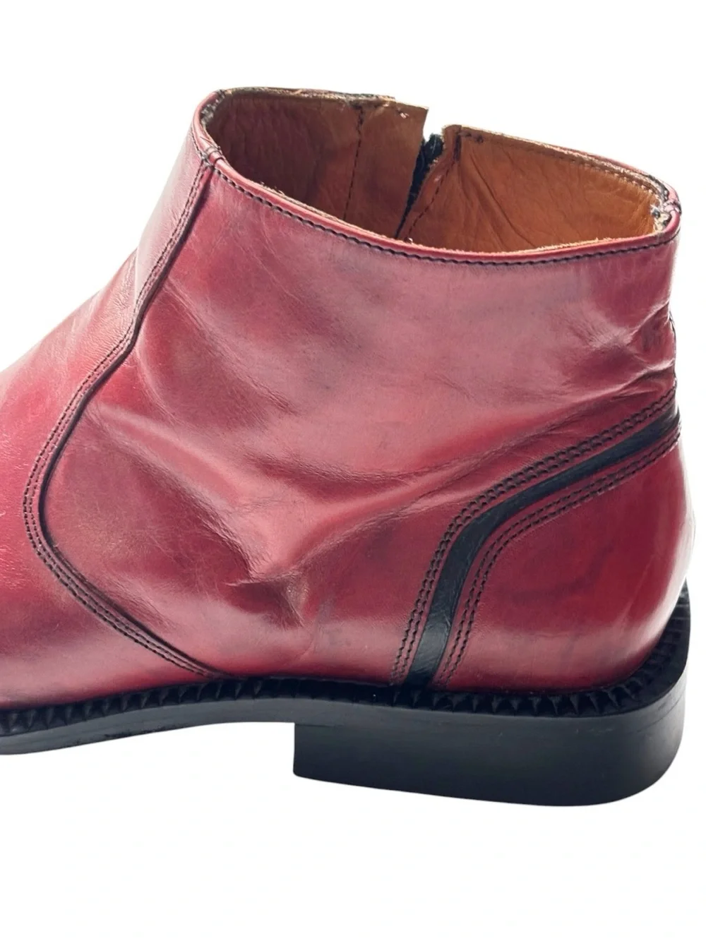 TEMY Vintage Italian Men’s Leather Burgundy/Red Ankle Boot with side zip | EU 42